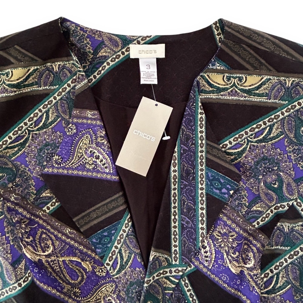 Chico's Women's Size 3 Multicolor XL Paisley Stripe Long Sleeves Moto Jacket NWT - Picture 7 of 11